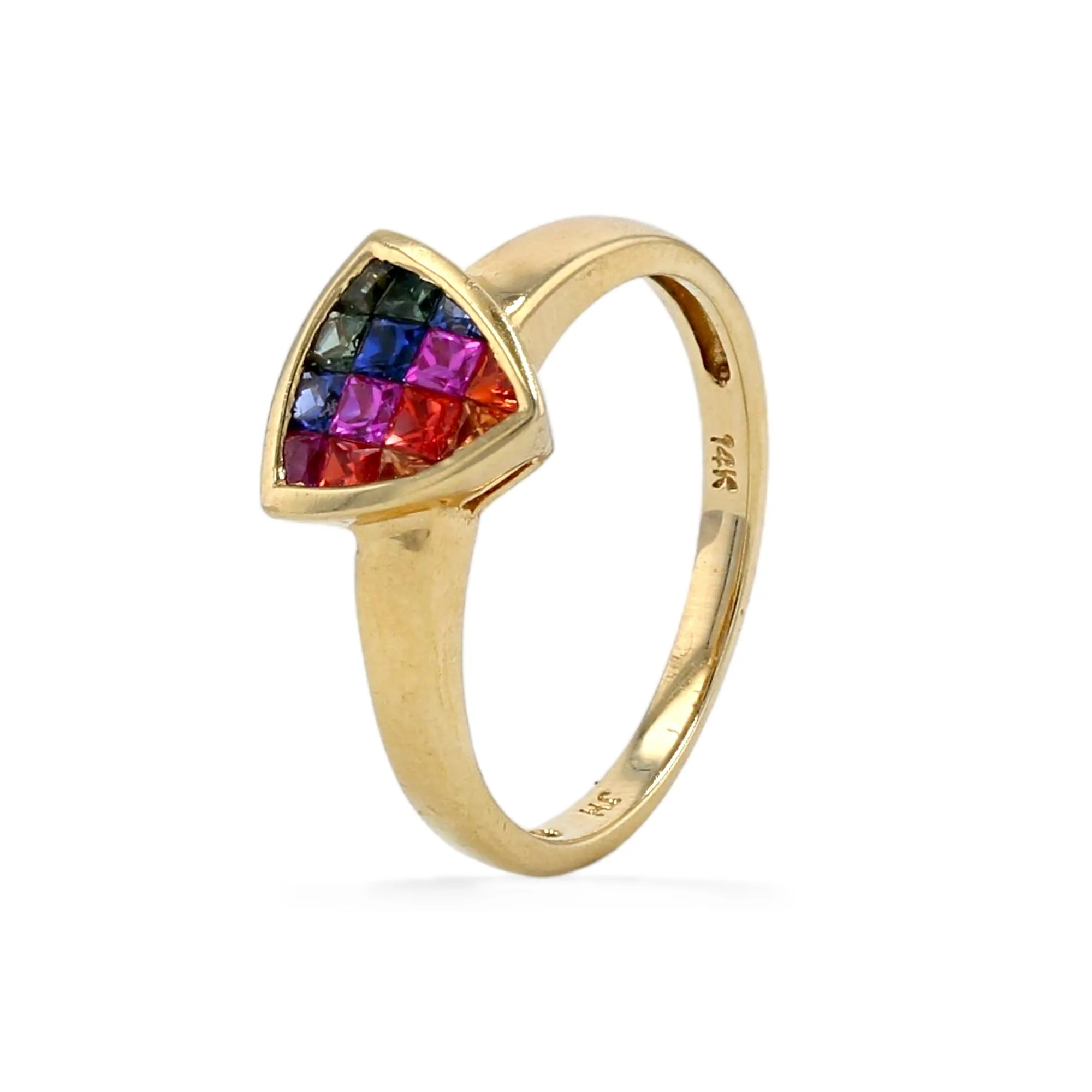 14k gold ring with rainbow sapphire