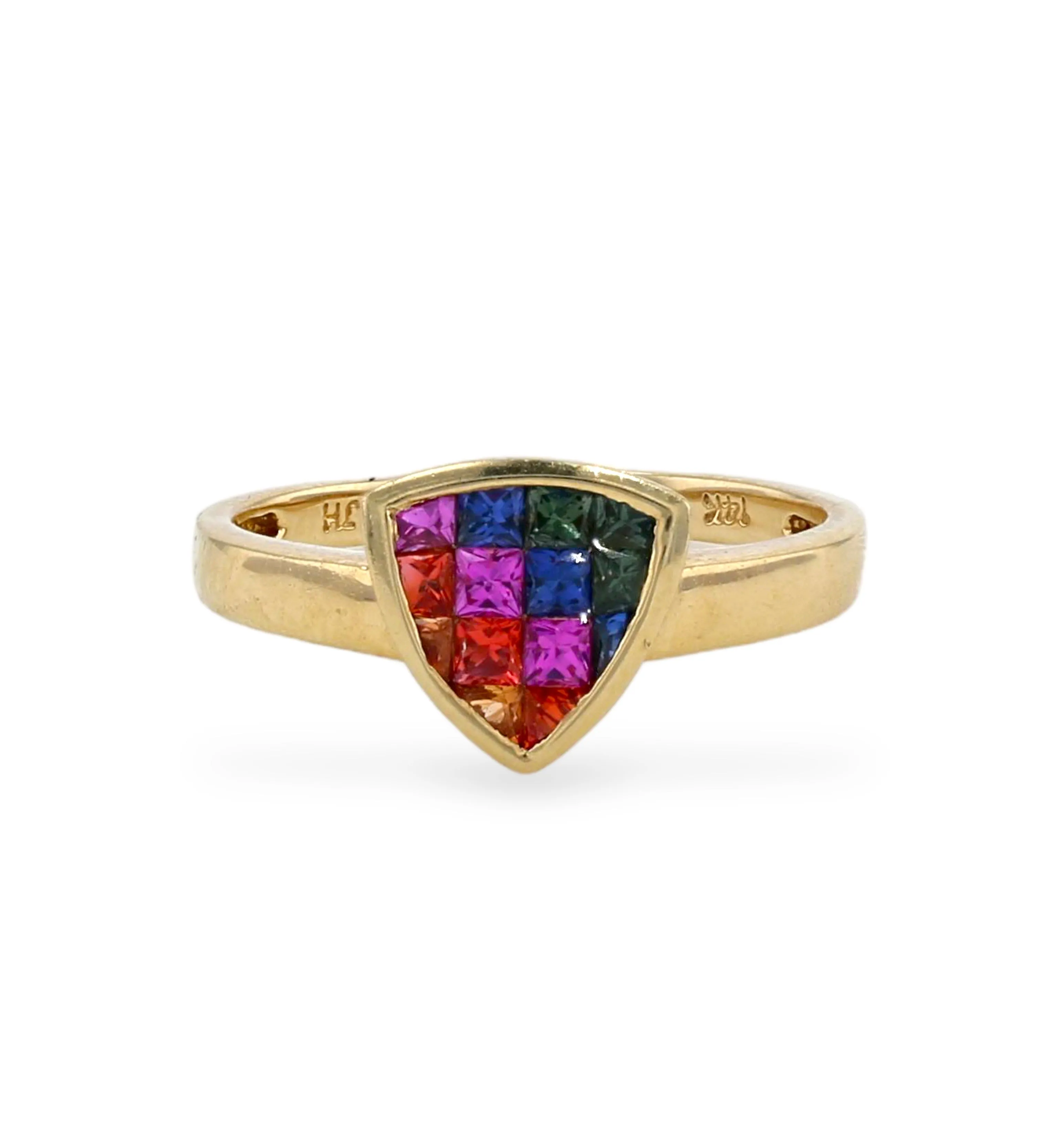 14k gold ring with rainbow sapphire