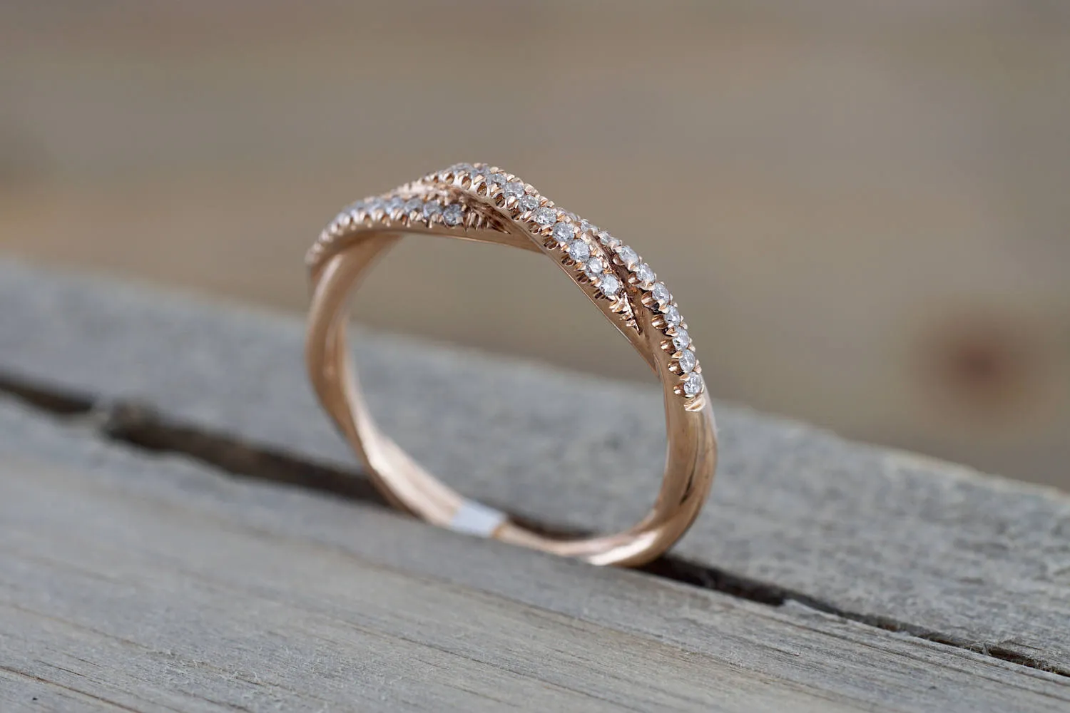 14k Rose Gold Solid Dainty Diamond Rope Design Band Wedding Anniversary Love Ring Band Vintage Thin