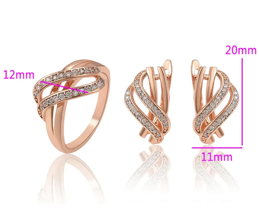 18K Rose Gold Plated Earrings and Ring Set