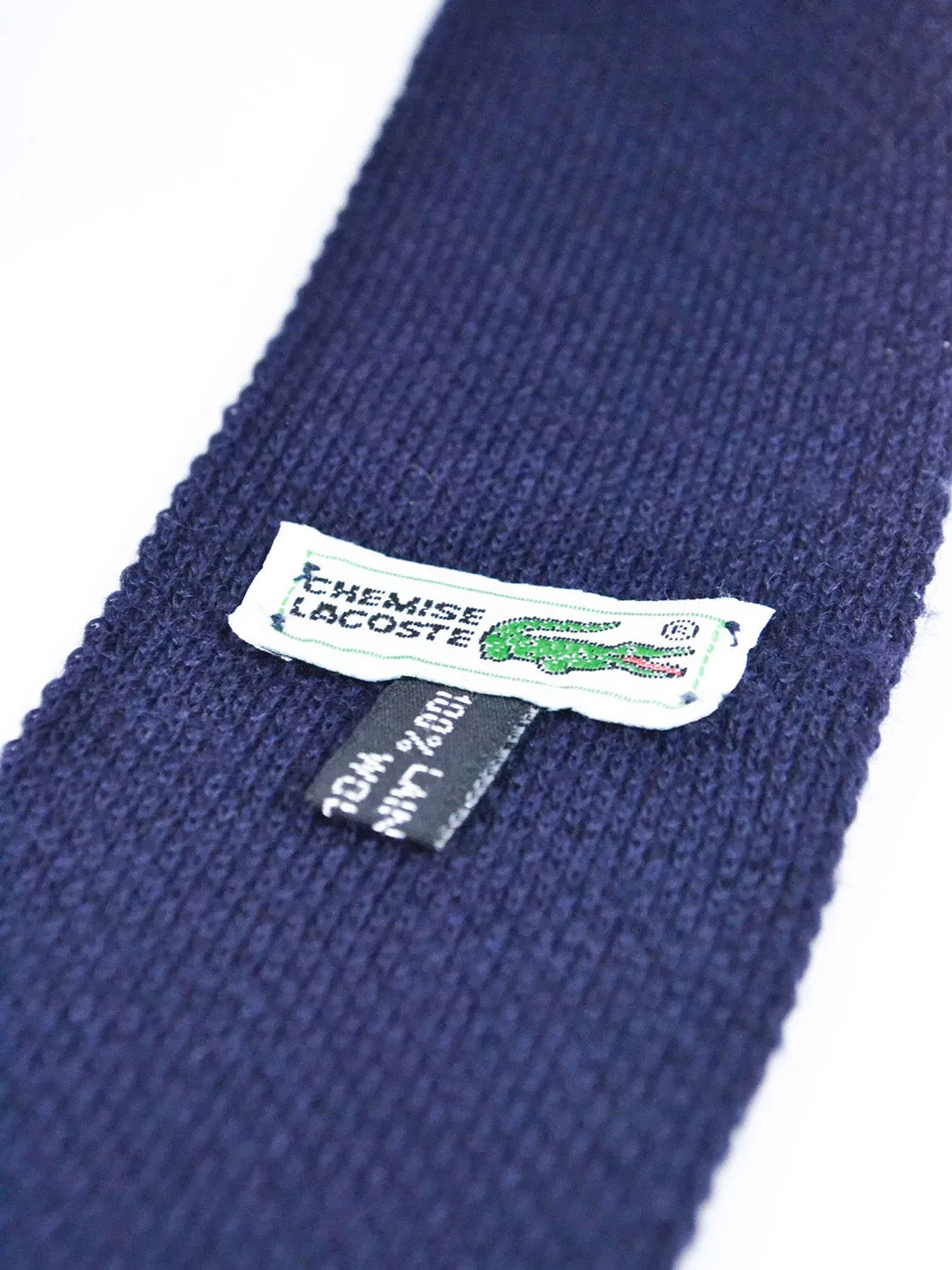 1970s vintage blue wool Lacoste narrow tie