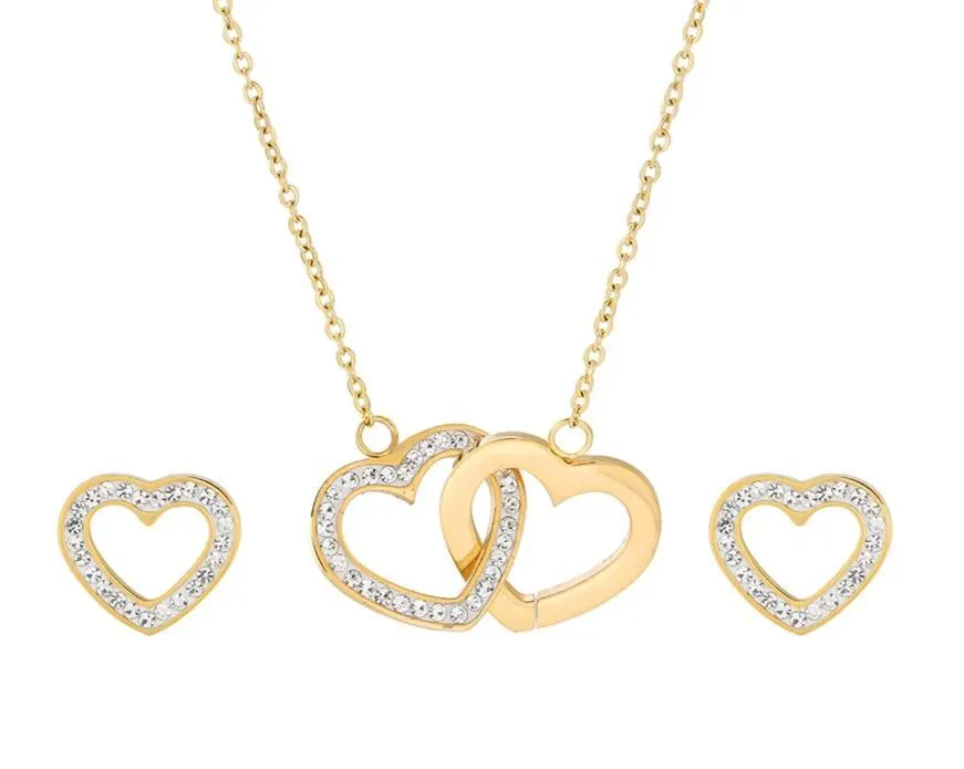 24k gold plated Interlocking Hearts Necklace Set