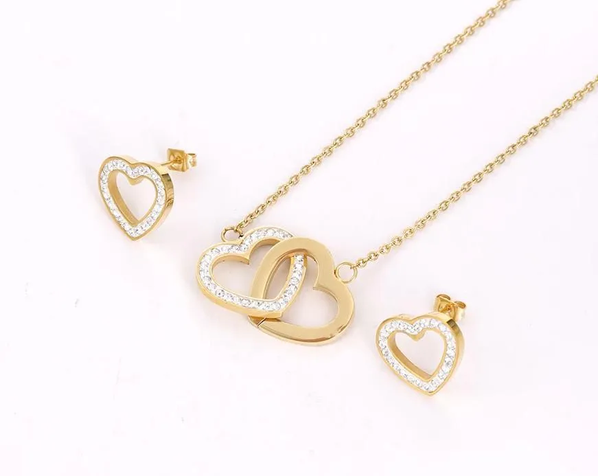 24k gold plated Interlocking Hearts Necklace Set