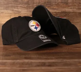 47 BRAND | PITTSBURGH STEELERS | STEELERS LOGO FRONT ADJUSTABLE | COTTON | DAD HAT | BLACK | OSFM