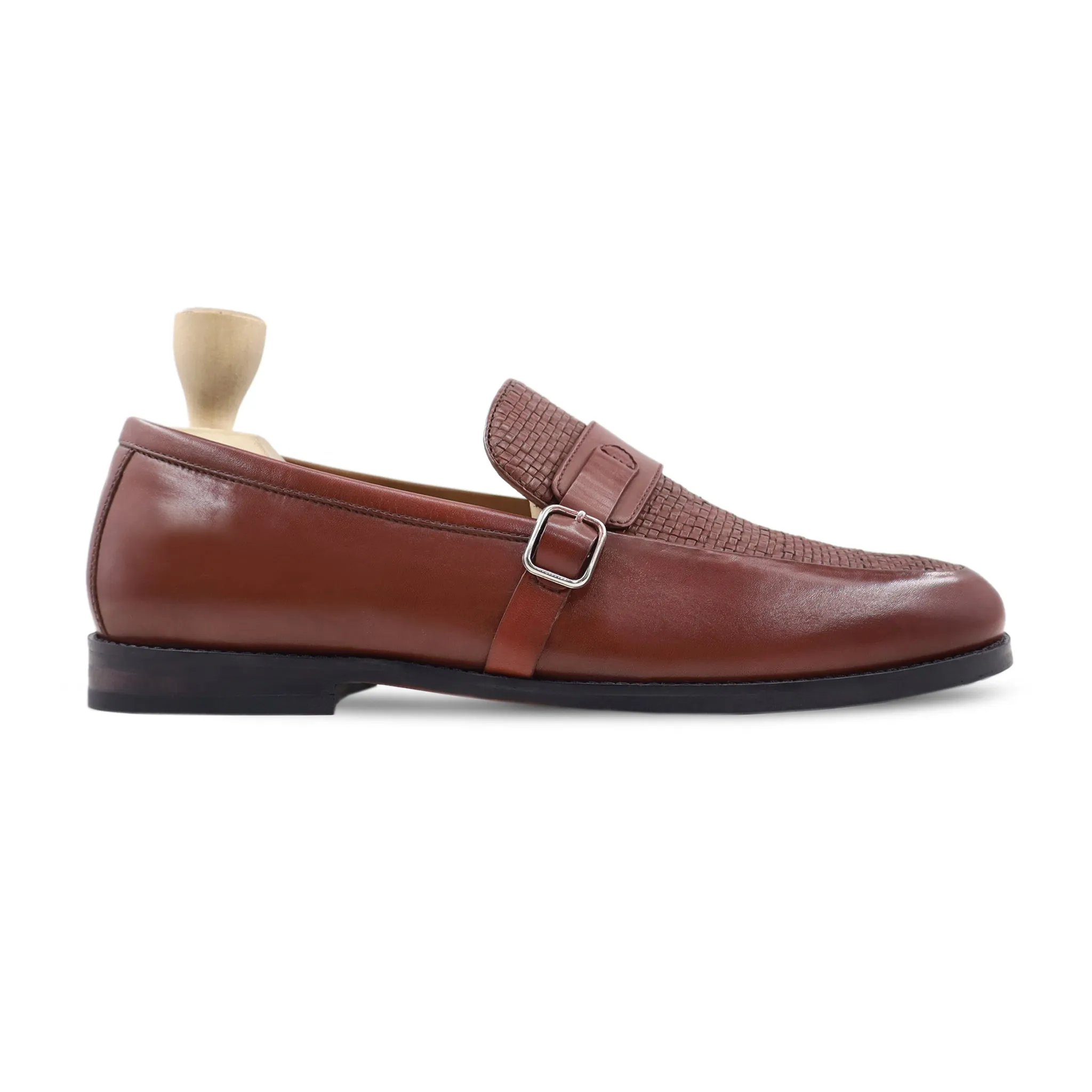 ALEM Alem - Men's Oxblood Calf and Hand Woven Leather Loafer: Oxblood Leather Loafer for Men