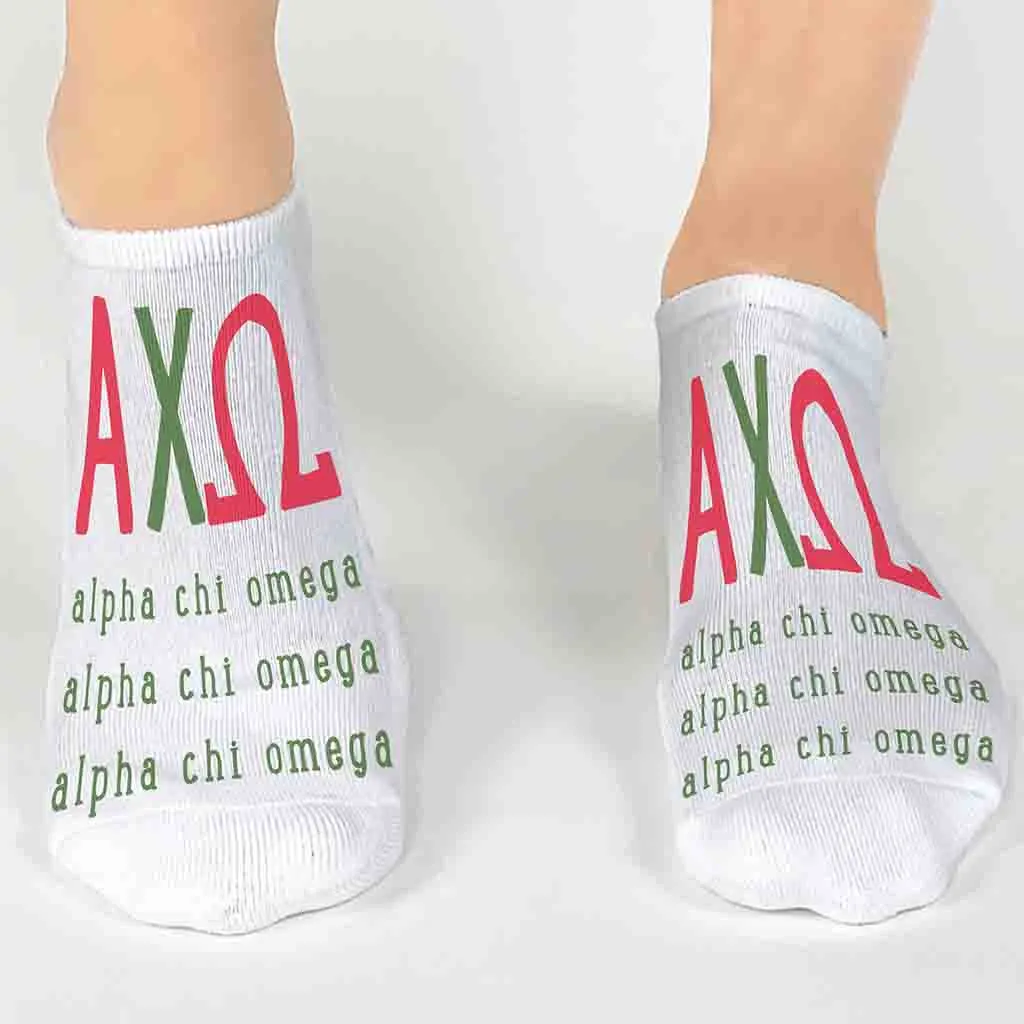 Alpha Chi Omega Sorority No Show Socks with Large Greek Letters