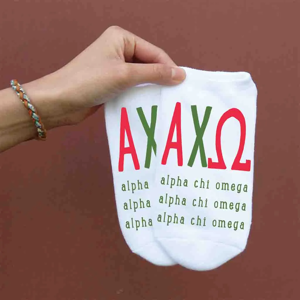 Alpha Chi Omega Sorority No Show Socks with Large Greek Letters