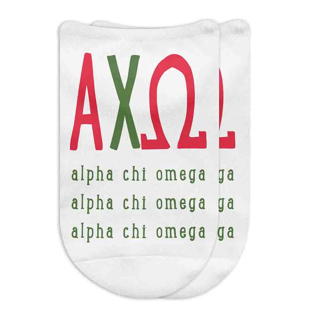 Alpha Chi Omega Sorority No Show Socks with Large Greek Letters