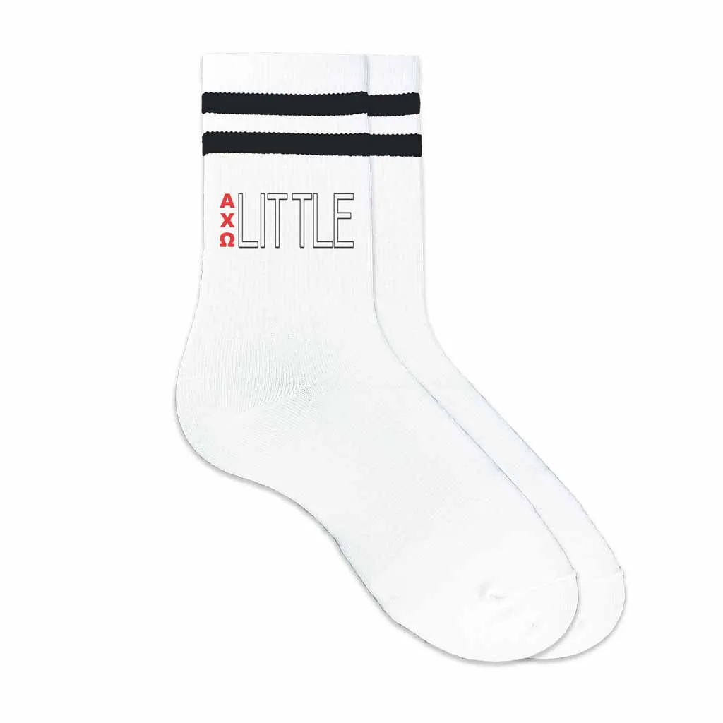 Alpha Chi Omega Sorority Socks - Greek Letter Striped Cotton Crew Socks for Big and Little