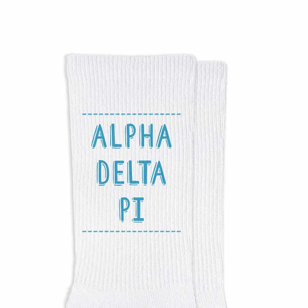 Alpha Delta Pi Sorority Crew Socks - Personalized Name and Colors