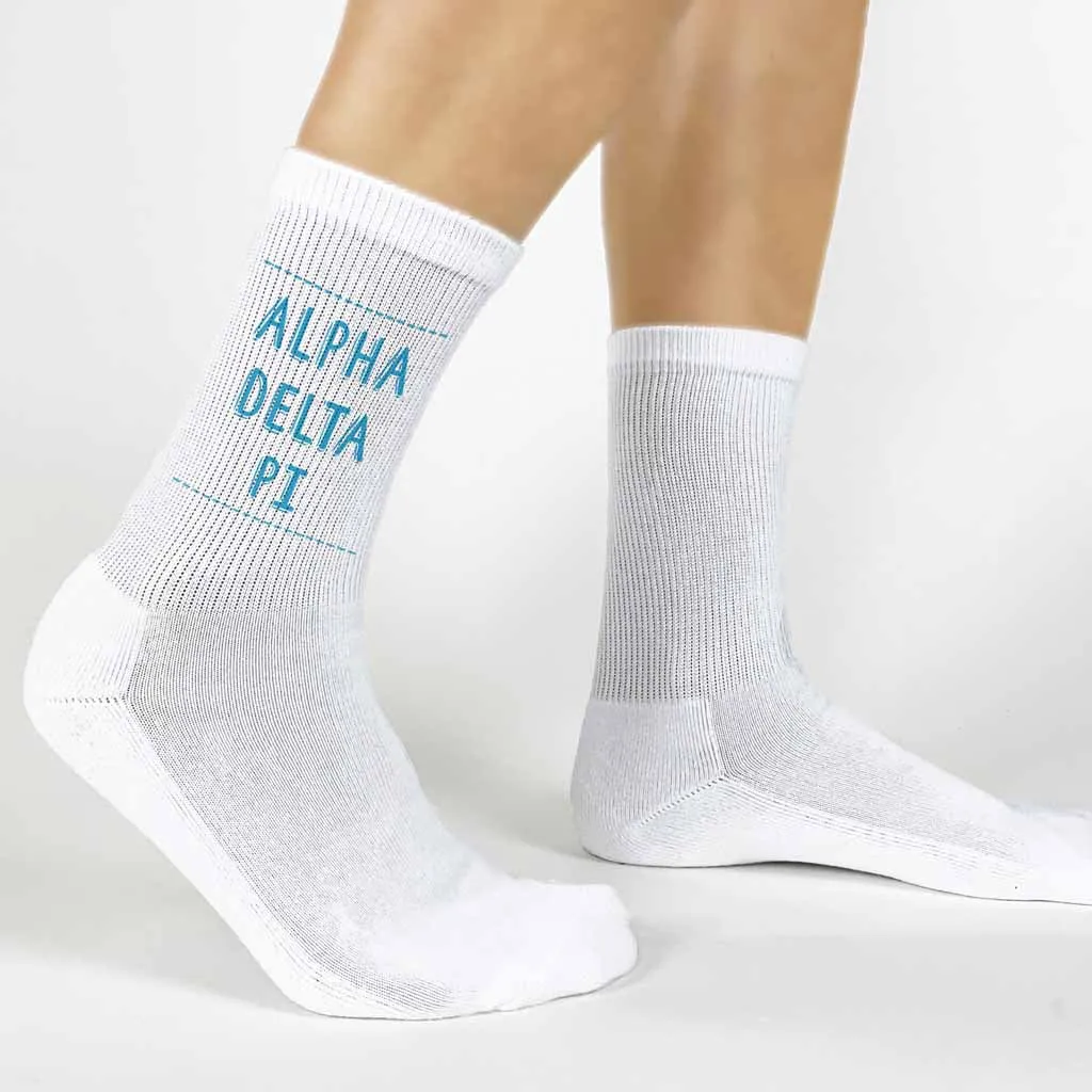 Alpha Delta Pi Sorority Crew Socks - Personalized Name and Colors