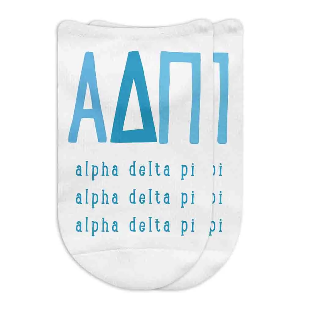 Alpha Delta Pi Sorority Socks | Large Greek Letters | Sorority Letters Printed | No Show Socks