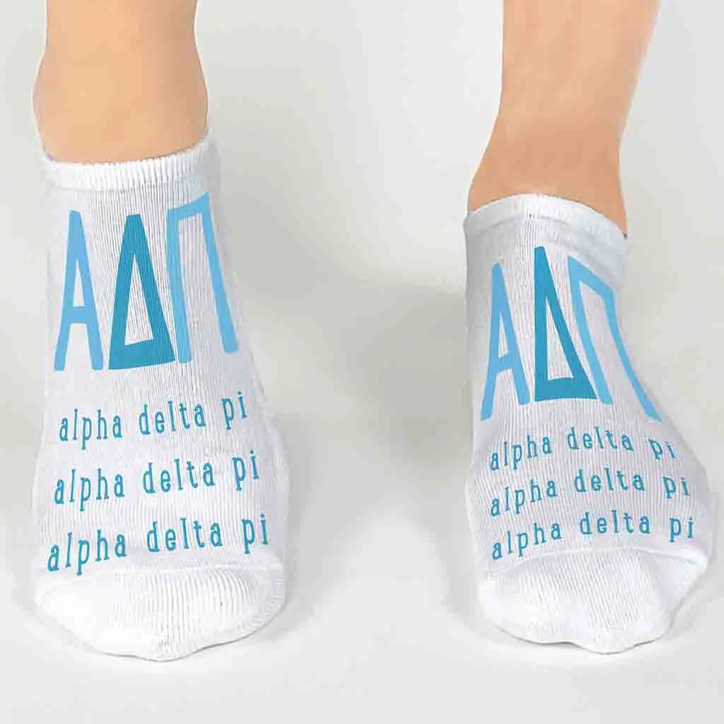 Alpha Delta Pi Sorority Socks | Large Greek Letters | Sorority Letters Printed | No Show Socks