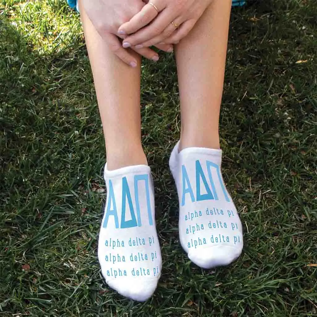 Alpha Delta Pi Sorority Socks | Large Greek Letters | Sorority Letters Printed | No Show Socks