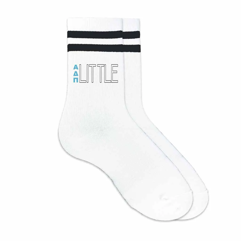 Alpha Delta Pi Sorority Socks - Greek Letters on Striped Cotton Crew Socks for your Big and Little