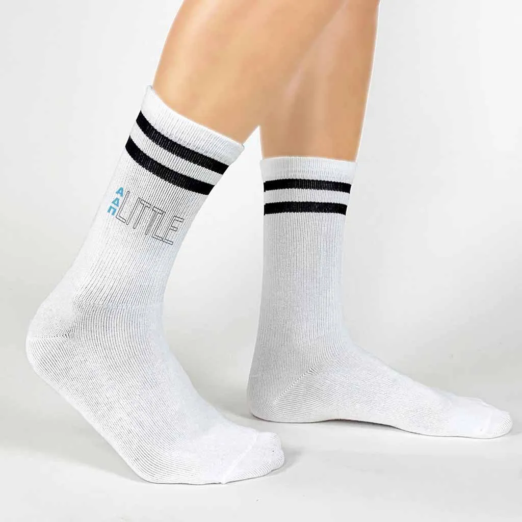 Alpha Delta Pi Sorority Socks - Greek Letters on Striped Cotton Crew Socks for your Big and Little