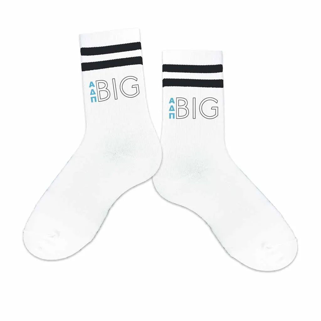 Alpha Delta Pi Sorority Socks - Greek Letters on Striped Cotton Crew Socks for your Big and Little