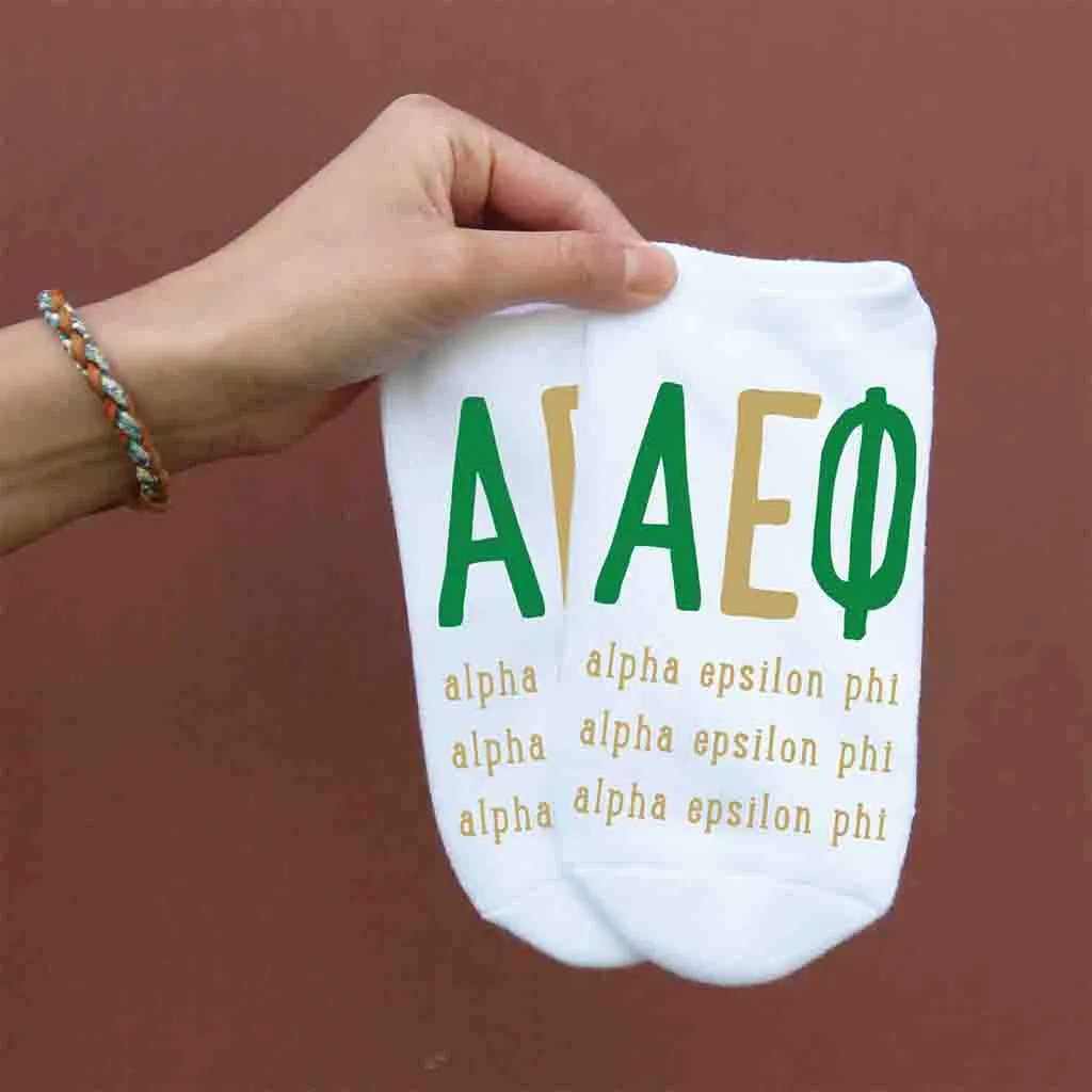 Alpha Epsilon Phi No Show Socks - Greek Letters - Buy Now