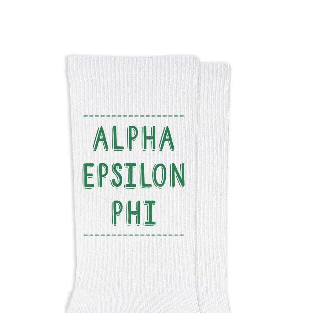 Alpha Epsilon Phi Sorority Crew Socks with Custom Name and Colors