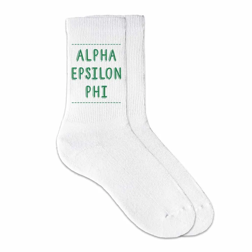 Alpha Epsilon Phi Sorority Crew Socks with Custom Name and Colors