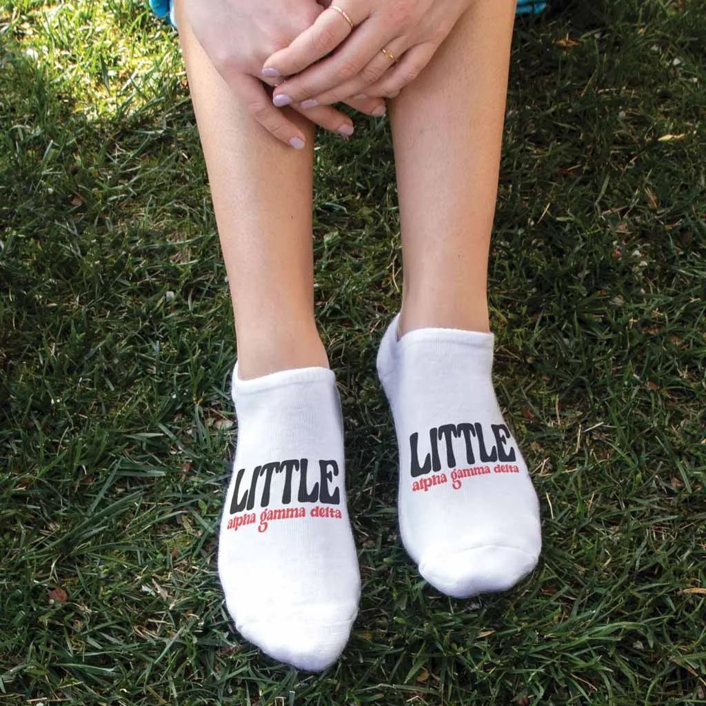 Alpha Gamma Delta Sorority No Show Socks for Big Sisters and Little Sisters.