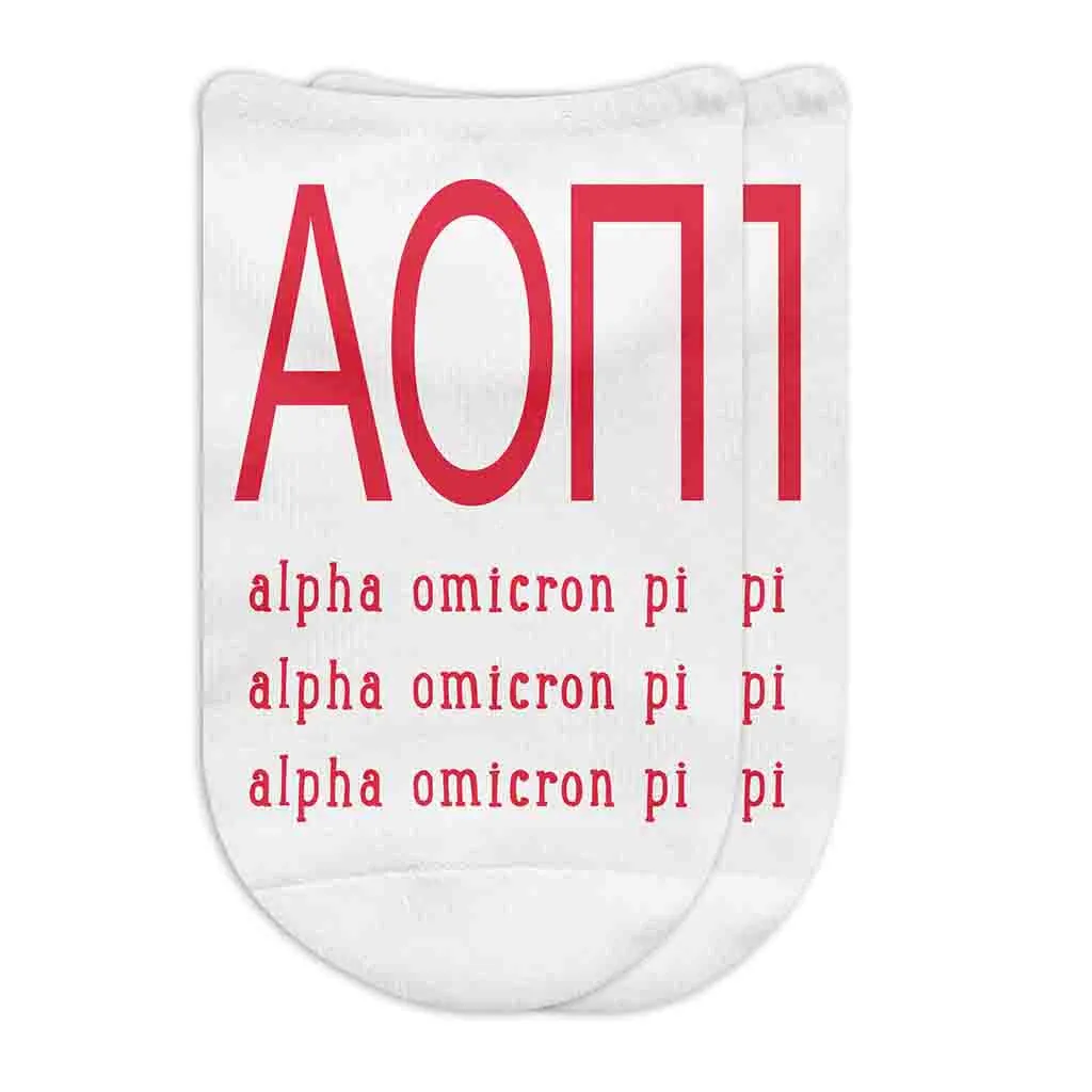 Alpha Omicron Pi Greek Letters No Show Socks - Shop Now