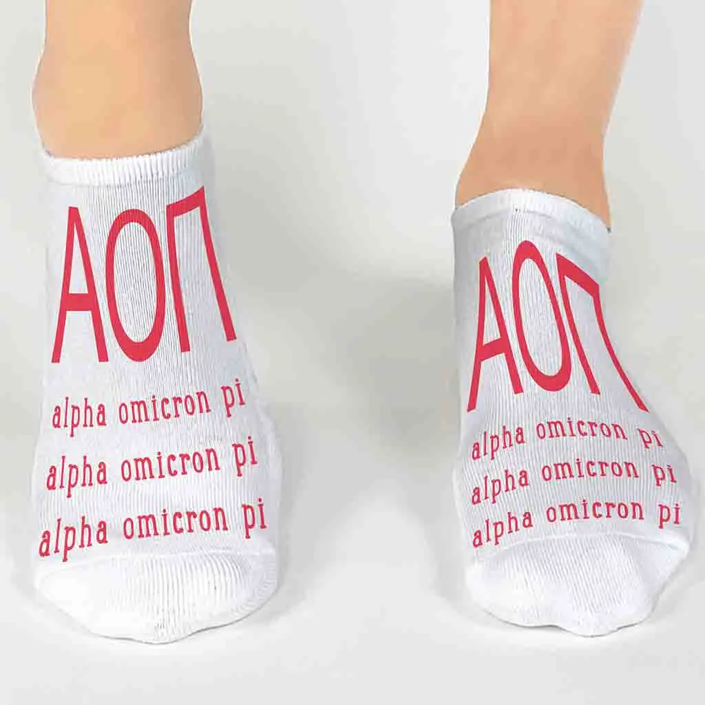 Alpha Omicron Pi Greek Letters No Show Socks - Shop Now