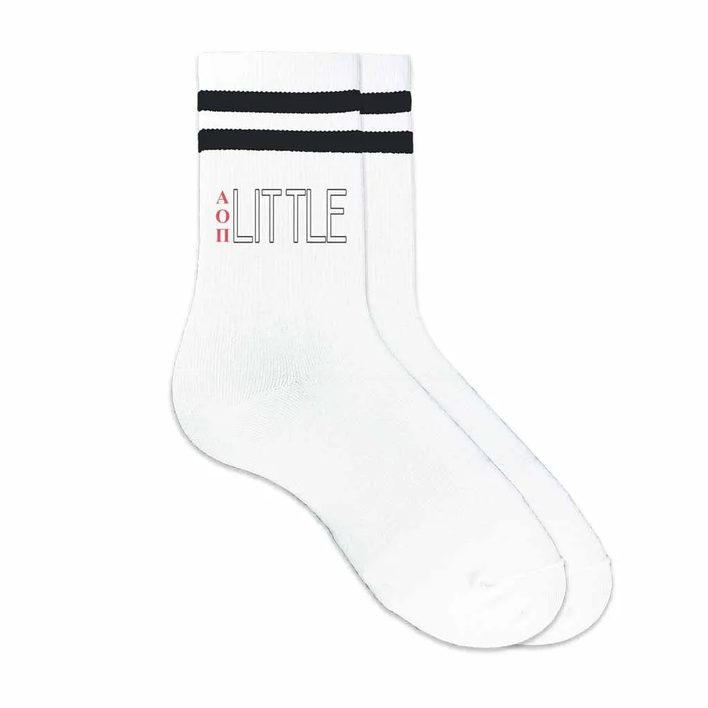 Alpha Omicron Pi Sorority Striped Cotton Crew Socks with Greek Letters for Big and Little