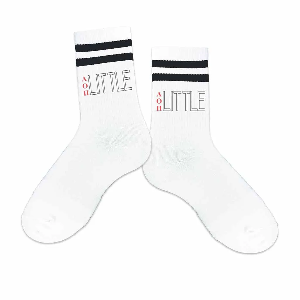 Alpha Omicron Pi Sorority Striped Cotton Crew Socks with Greek Letters for Big and Little