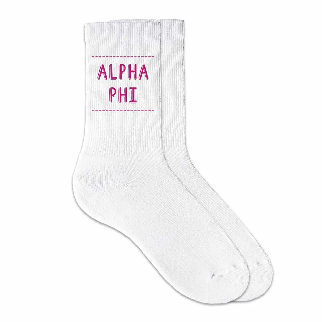 Alpha Phi crew socks - Alpha Phi sorority colors - buy now.