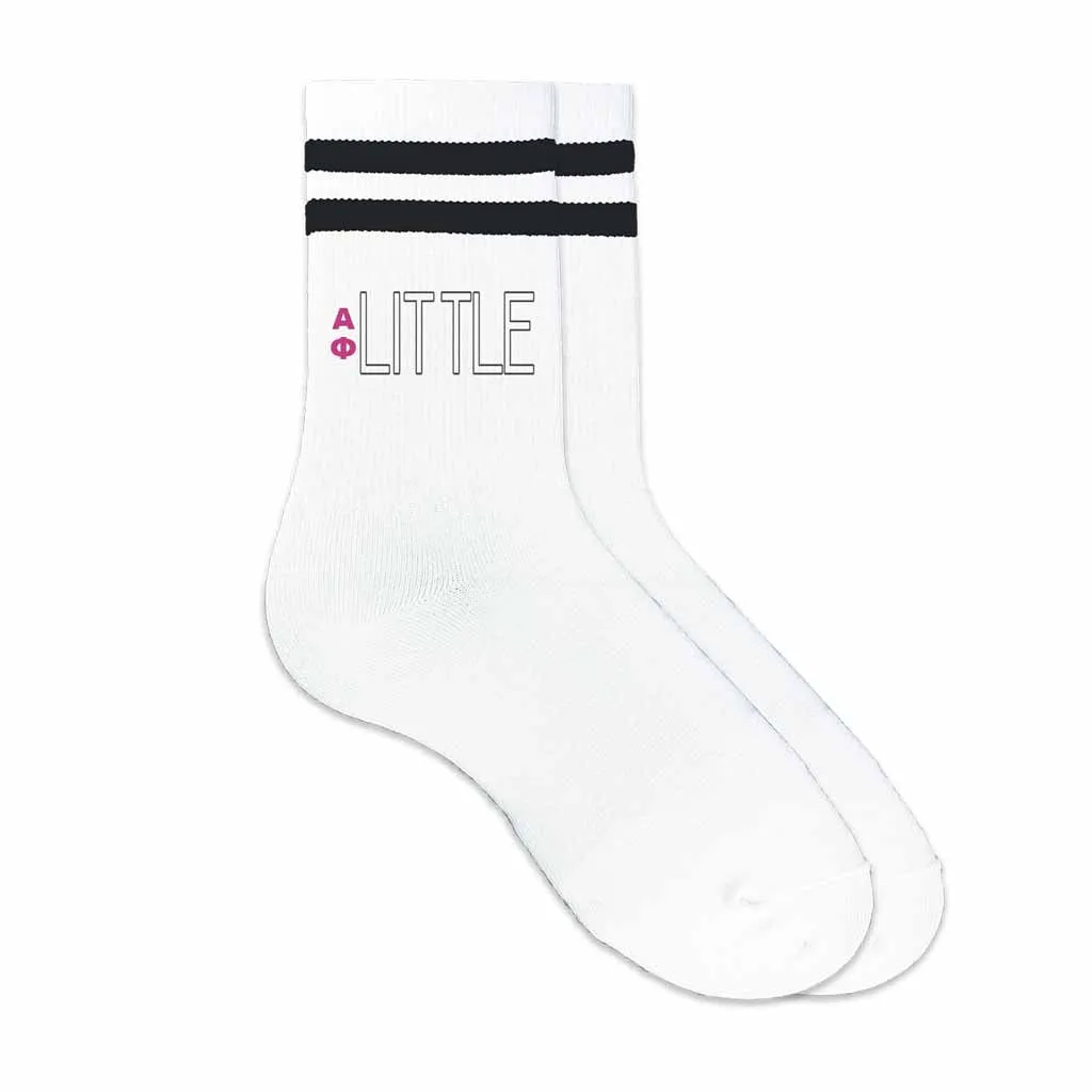 Alpha Phi Sorority Socks - Big and Little Greek Letter Striped Cotton Crew Socks.