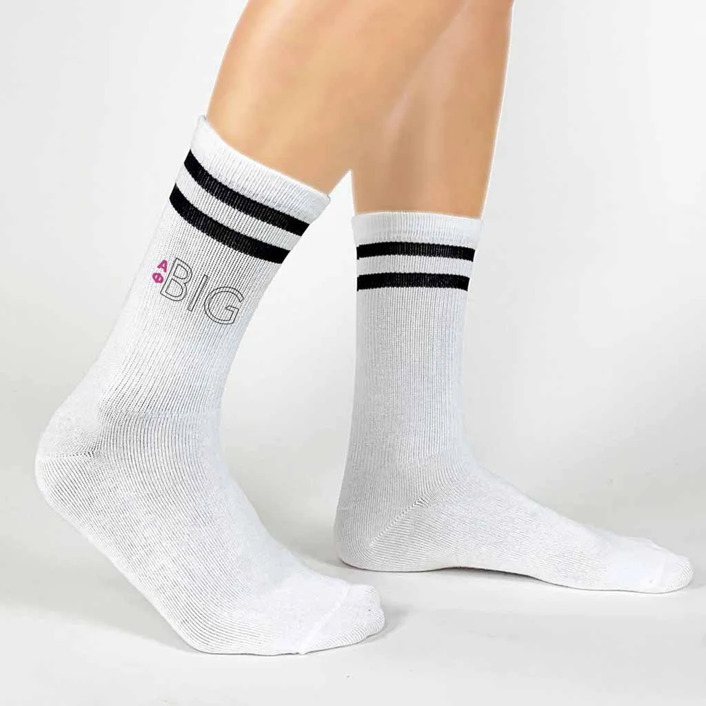 Alpha Phi Sorority Socks - Big and Little Greek Letter Striped Cotton Crew Socks.