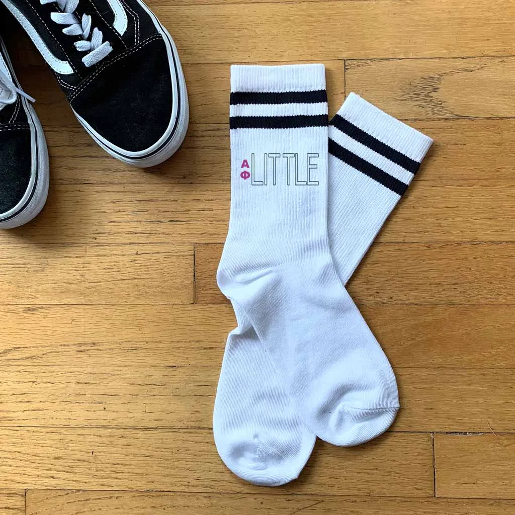 Alpha Phi Sorority Socks - Big and Little Greek Letter Striped Cotton Crew Socks.