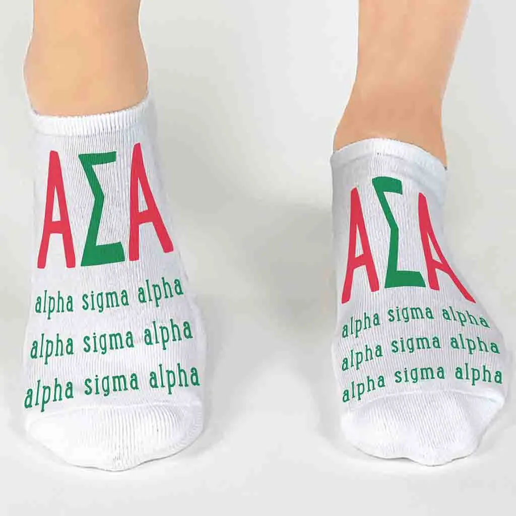 Alpha Sigma Alpha Sorority Socks, Large Greek Letters, No Show Socks - Buy Now!