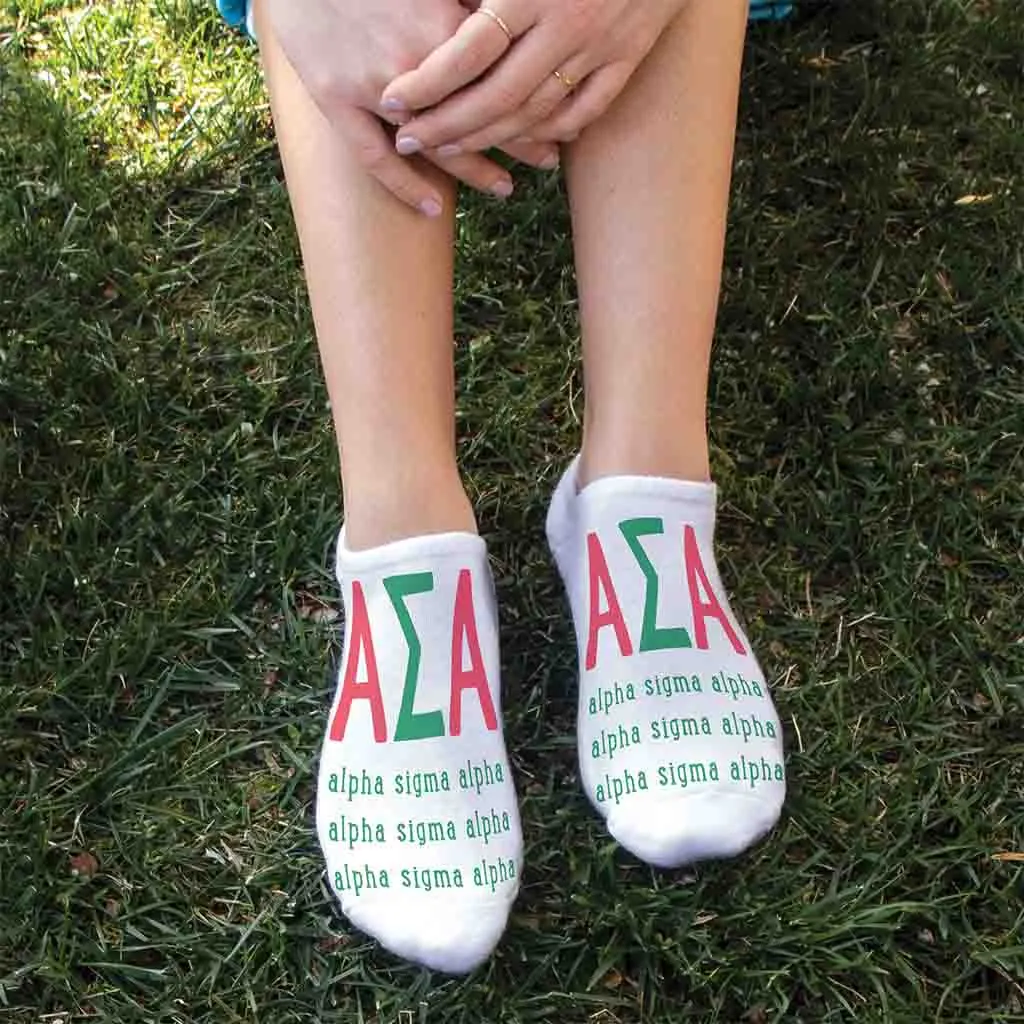 Alpha Sigma Alpha Sorority Socks, Large Greek Letters, No Show Socks - Buy Now!