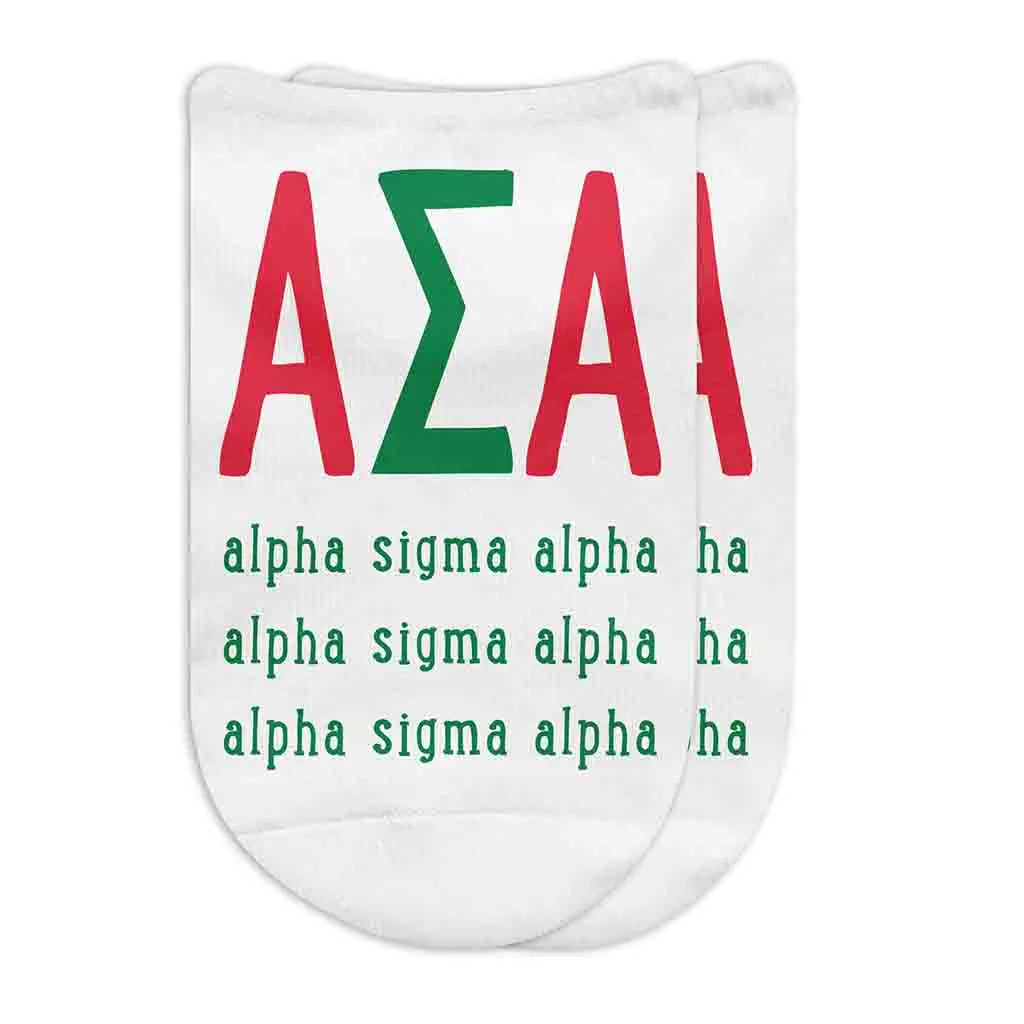 Alpha Sigma Alpha Sorority Socks, Large Greek Letters, No Show Socks - Buy Now!