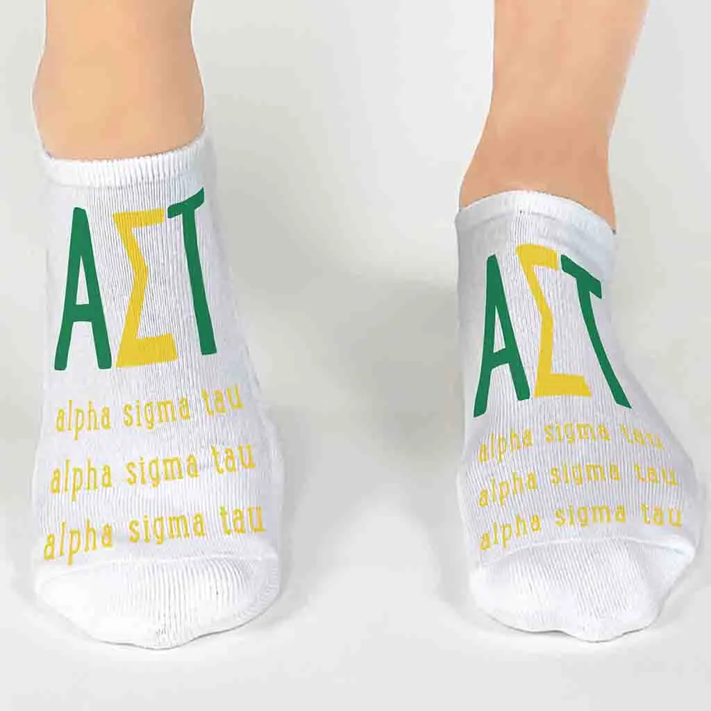 Alpha Sigma Tau Sorority No Show Socks with Large Greek Letters - Buy Now!