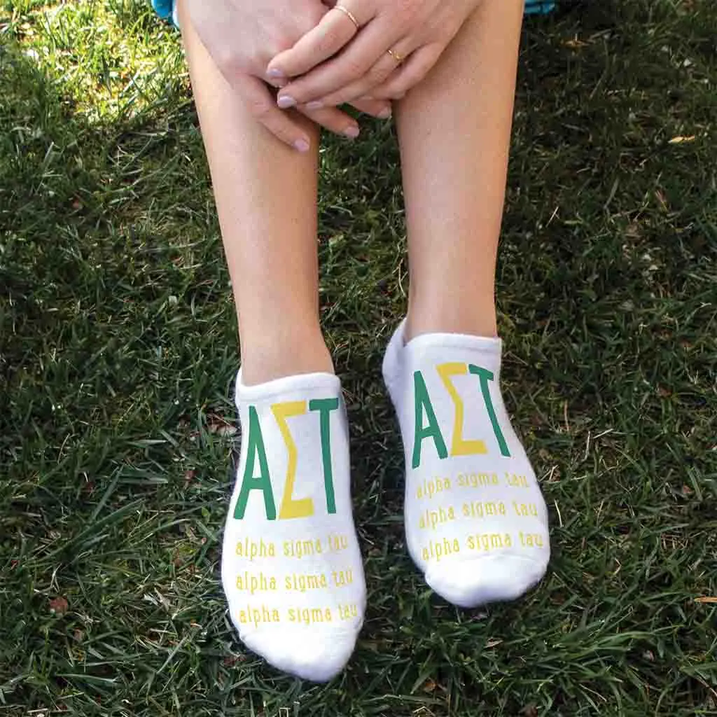 Alpha Sigma Tau Sorority No Show Socks with Large Greek Letters - Buy Now!