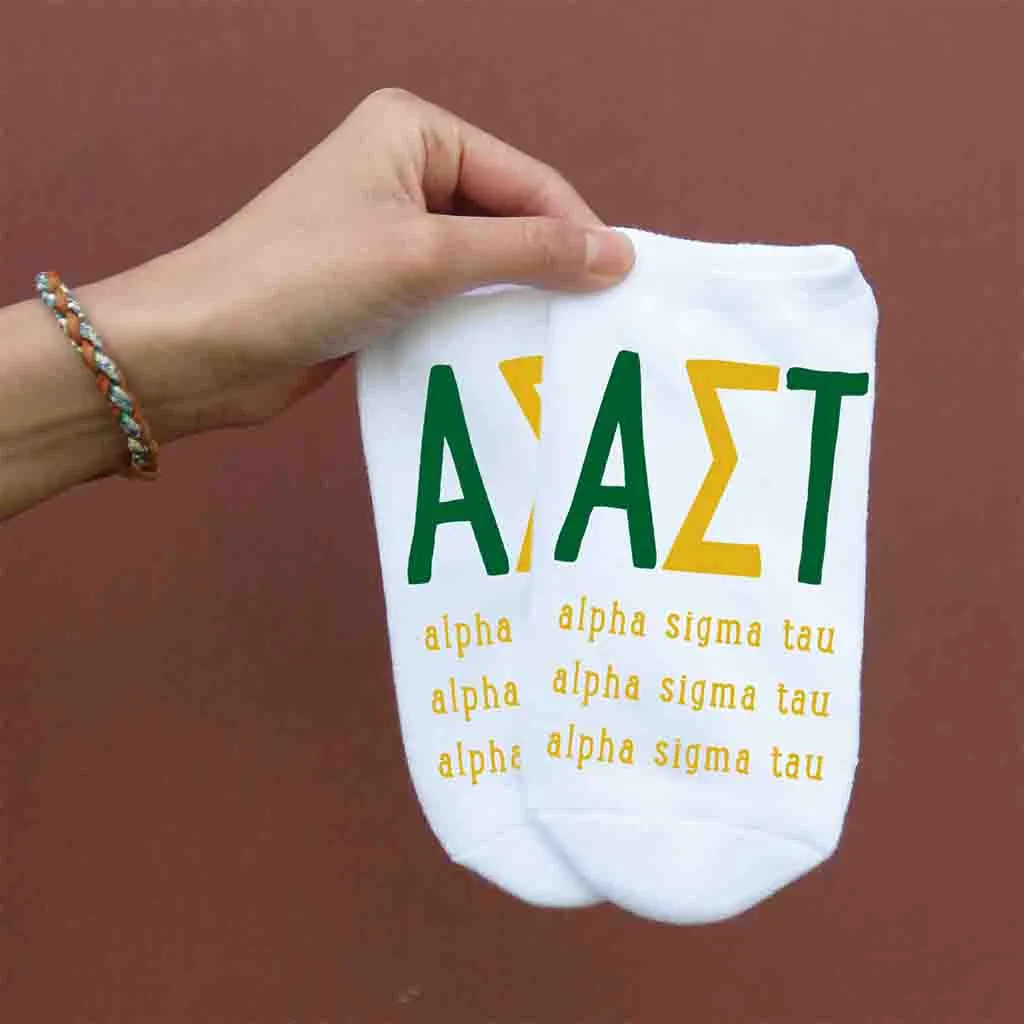 Alpha Sigma Tau Sorority No Show Socks with Large Greek Letters - Buy Now!