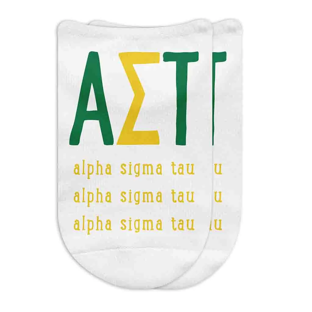 Alpha Sigma Tau Sorority No Show Socks with Large Greek Letters - Buy Now!