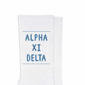 Alpha Xi Delta Socks in Sorority Colors - Shop Now!