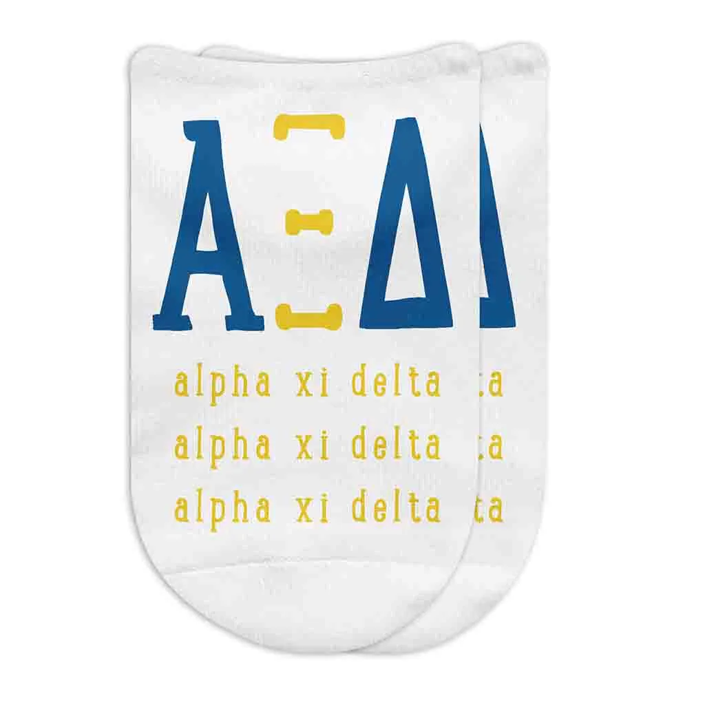 Alpha Xi Delta Sorority No Show Socks with Large Greek Letters