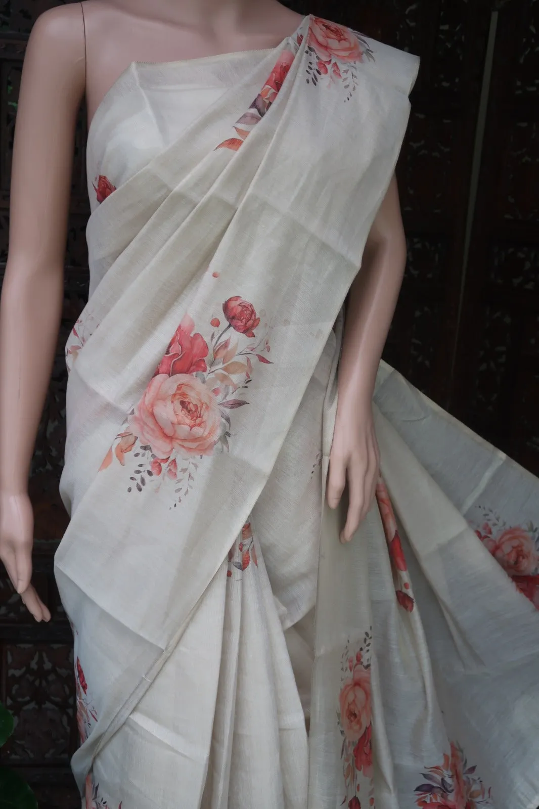 Amara Off White Tissue Blended Saree with Floral Design - KIA001TSA