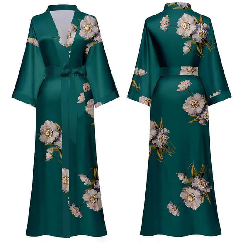 Anemone Kimono Robe for Women, Floral Blooming Design