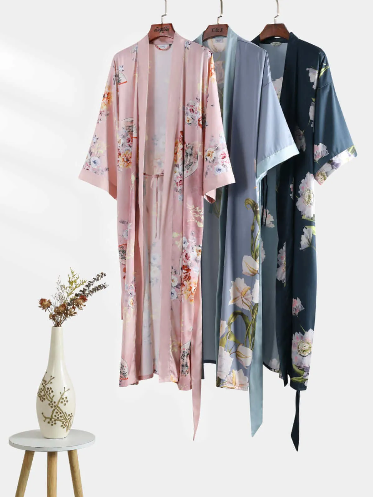 Anemone Kimono Robe for Women, Floral Blooming Design