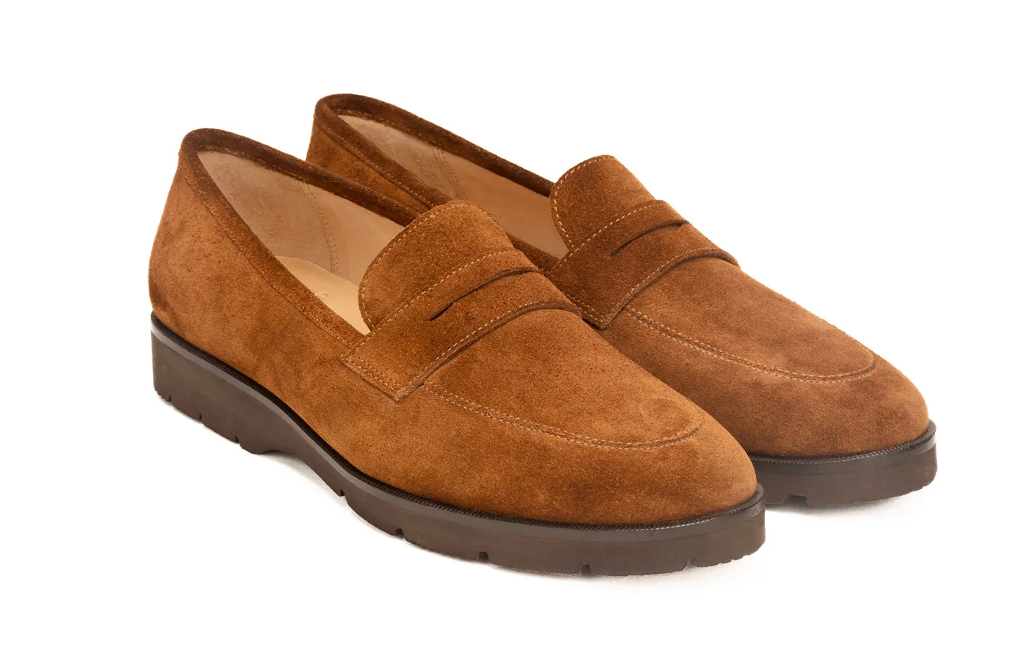 Apron strap loafer with penny detail.