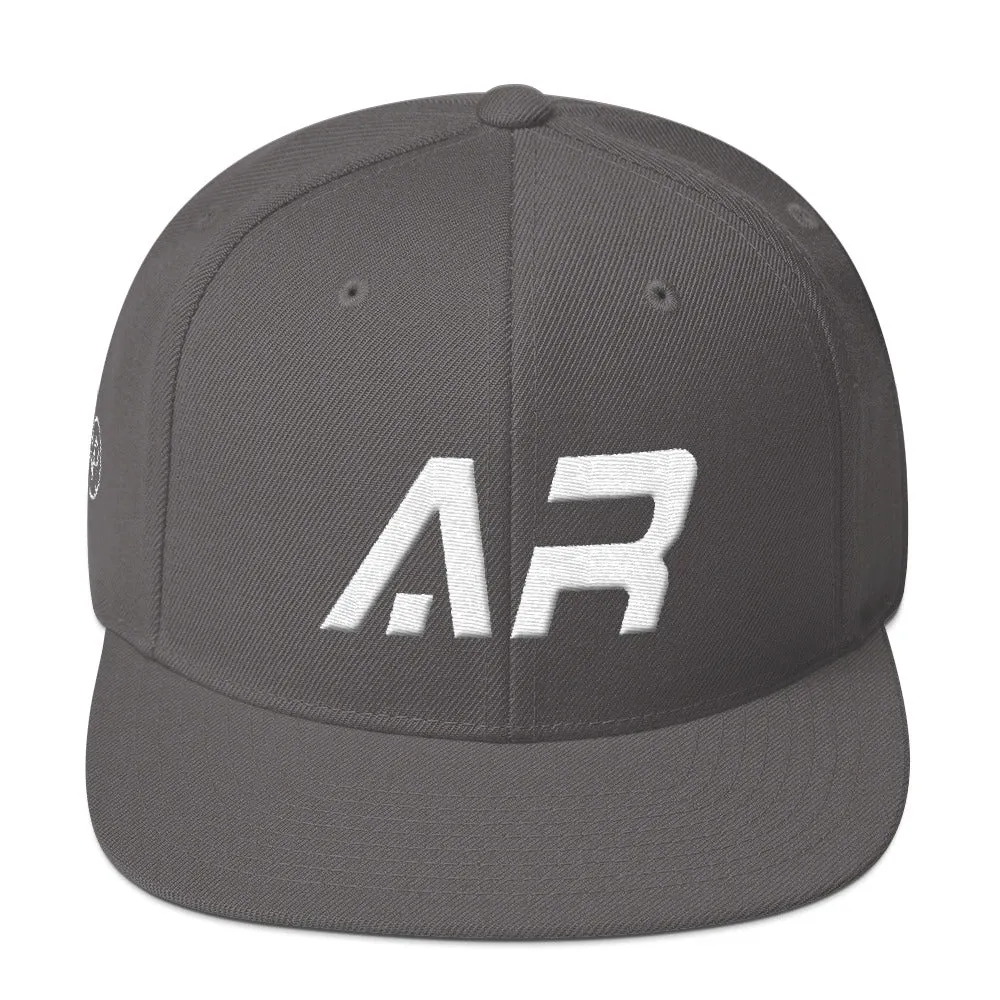 Arkansas Flat Brim Hat with White Embroidery - AR - Various Hat Colors Available