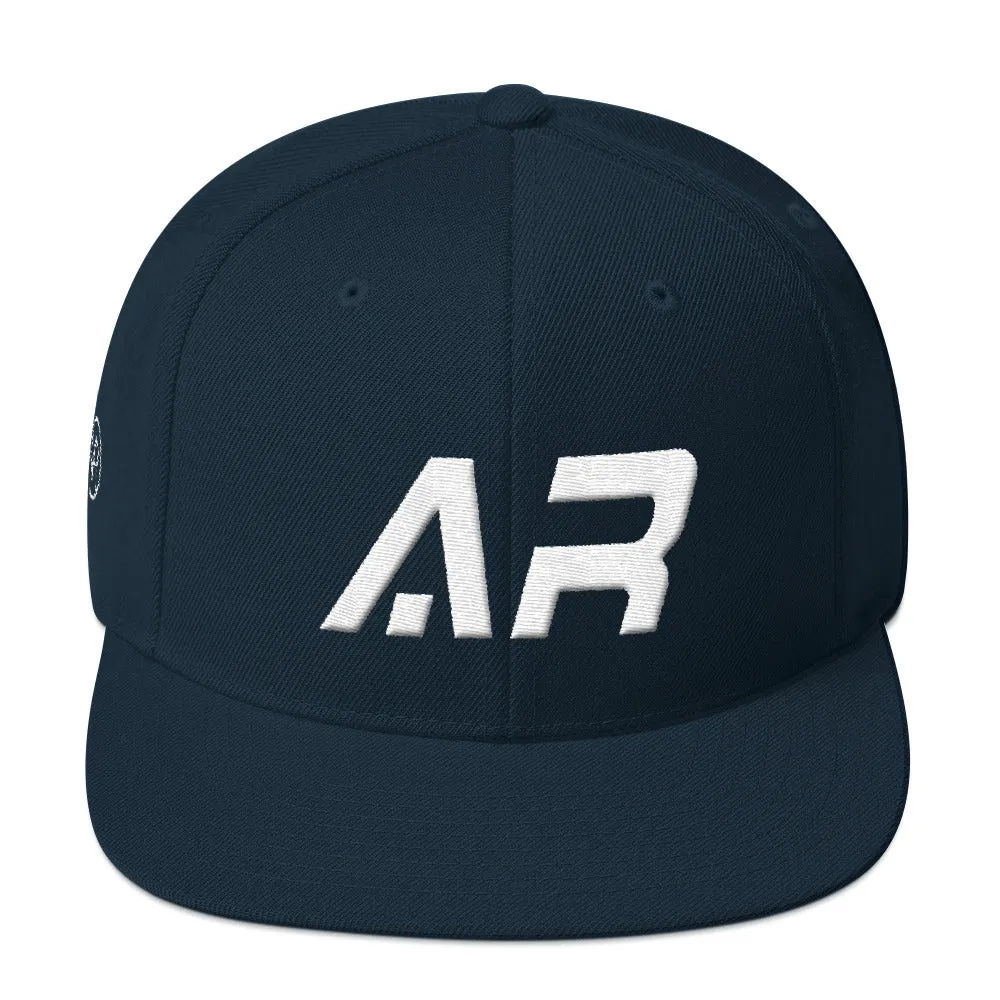 Arkansas Flat Brim Hat with White Embroidery - AR - Various Hat Colors Available