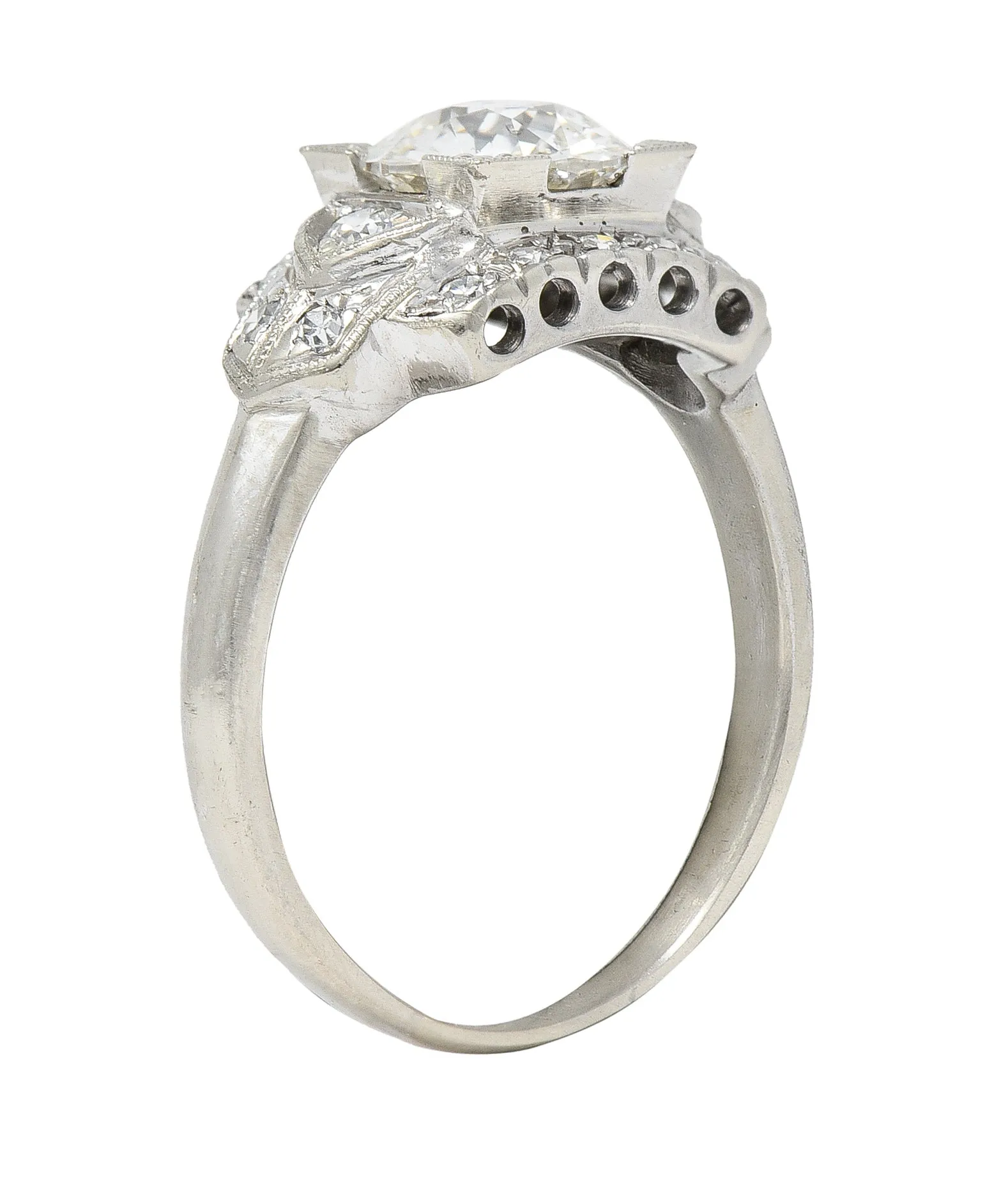 Art Deco 1.39 CTW Old European Cut Diamond 14 Karat White Gold Stepped Vintage Engagement Ring