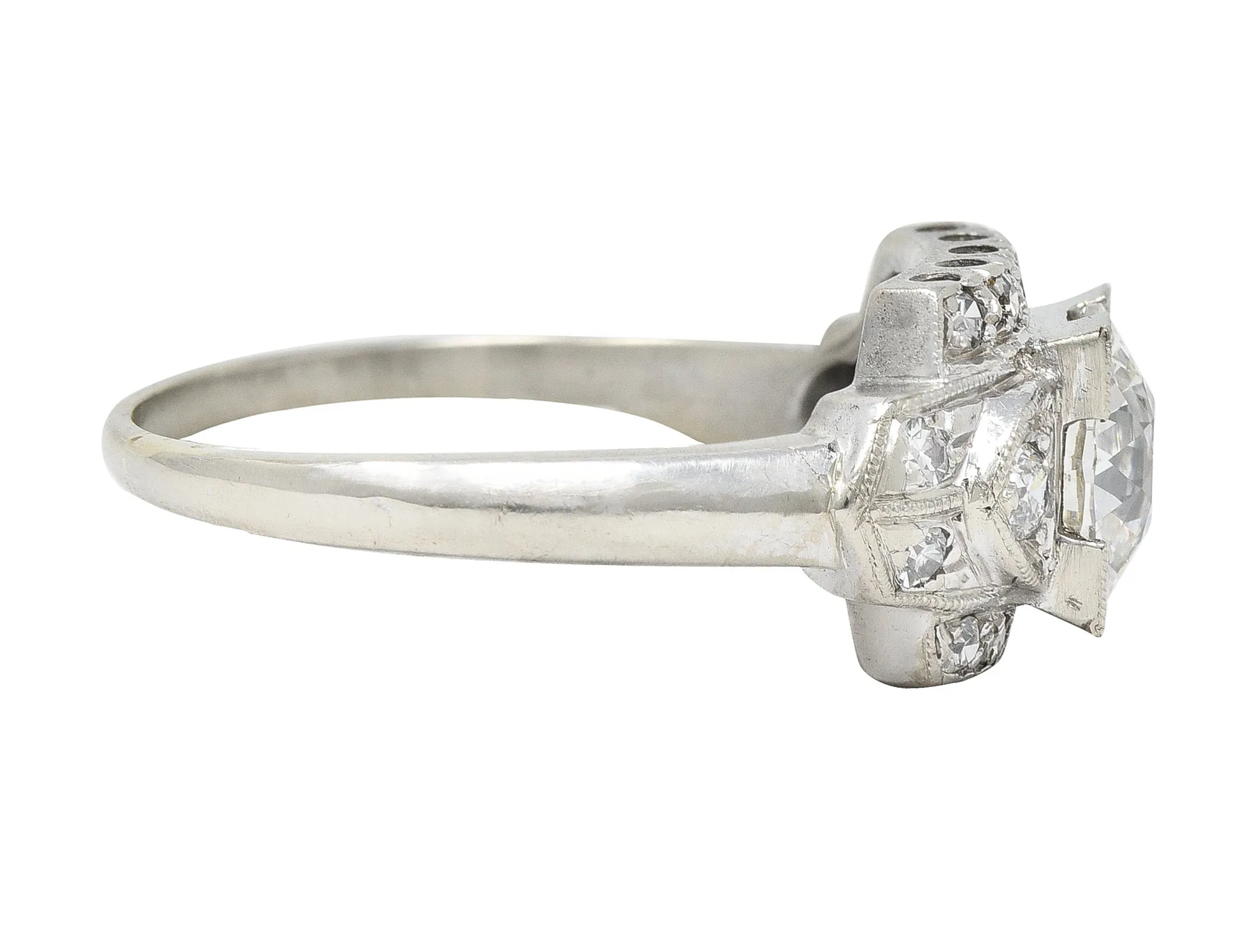 Art Deco 1.39 CTW Old European Cut Diamond 14 Karat White Gold Stepped Vintage Engagement Ring